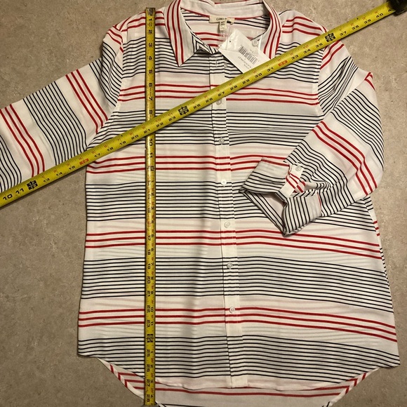 👛 NWT Como blu sheer blouse, large-🤍,❤️ & 🖤 stripe - Picture 4 of 10